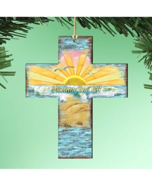 Designocracy Coastal Cross Wooden Ornaments Set Of 2 In Multi