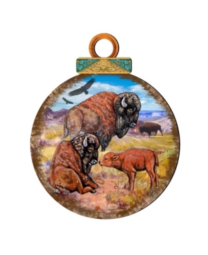 Designocracy Buffalos Ball Wooden Ornaments, Set Of 2 In Multi