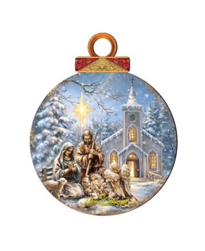 Designocracy By Dona Gelsinger Nativity At The Chapel Ornament Ball, Set Of 2 In Multi