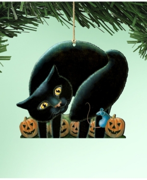 Designocracy Spooky Cat Wooden Ornaments Set Of 2 In Multi