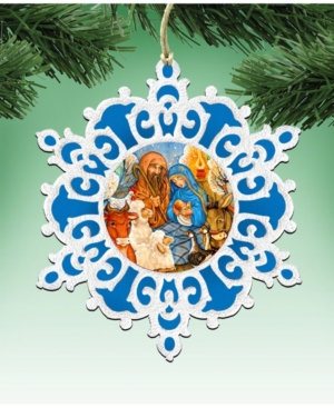 Designocracy Nativity Snowflake Wooden Christmas Ornament Set of 2