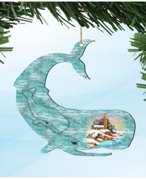 Designocracy Rustic Humpback Whale Coaster 2 Wooden Ornaments Set Of 2 In Multi