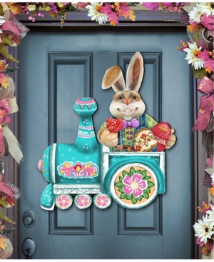 Designocracy Village Train Ride Bunny Wooden Christmas Door Hanger
