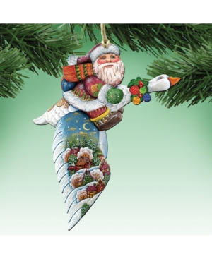 Designocracy Goose Traveling Santa Wooden Christmas Ornament Set of 2
