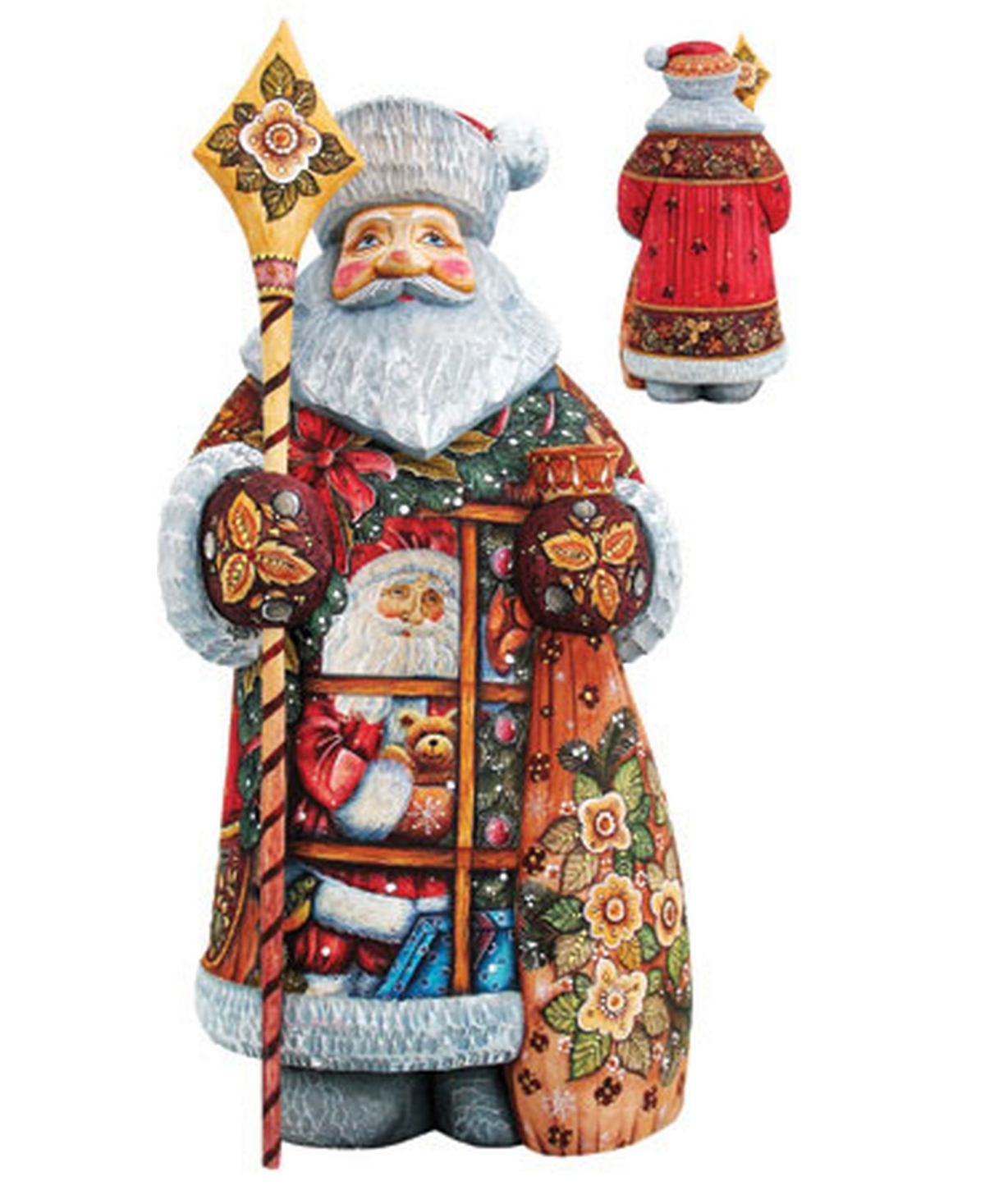 Woodcarved Hand Painted Give A Gift Santa Figurine - Multi