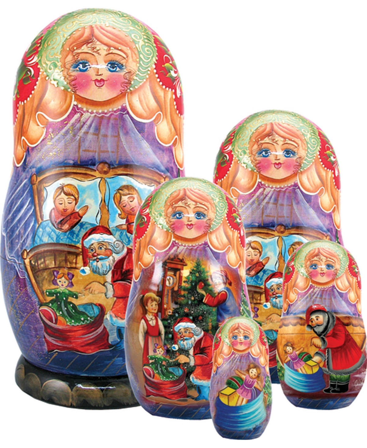 5 Piece Night Before Christmas Russian Matryoshka Nested Doll Set - Multi