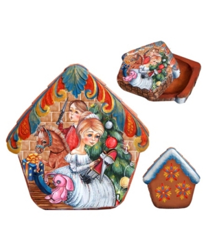 G.debrekht Hand Painted Christmas Morning Wrapped Wishes Dome Box In Multi