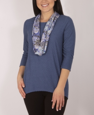 Women's Textured Knit Pullover Top and Scarf Set