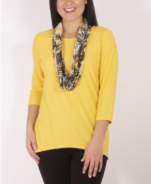 Women's Textured Knit Pullover Top and Scarf Set