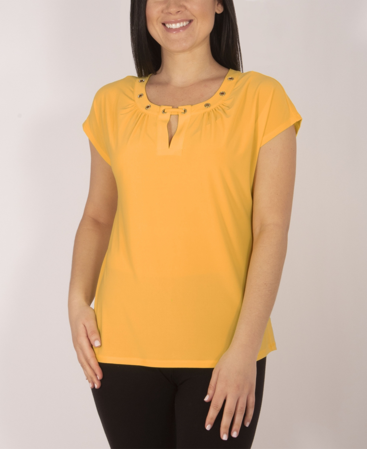 Cap Sleeve Top with Grommet Details and Keyhole - Yellow