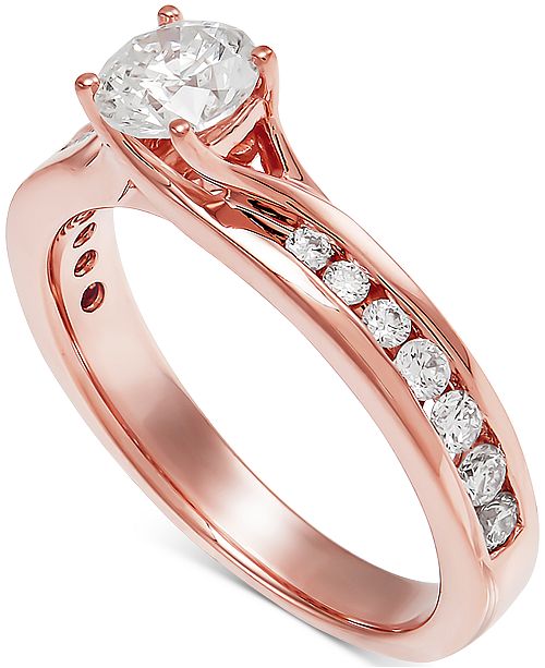 Macy S Diamond Channel Set Engagement Ring 1 Ct T W In 14k Rose Gold Reviews Rings Jewelry Watches Macy S