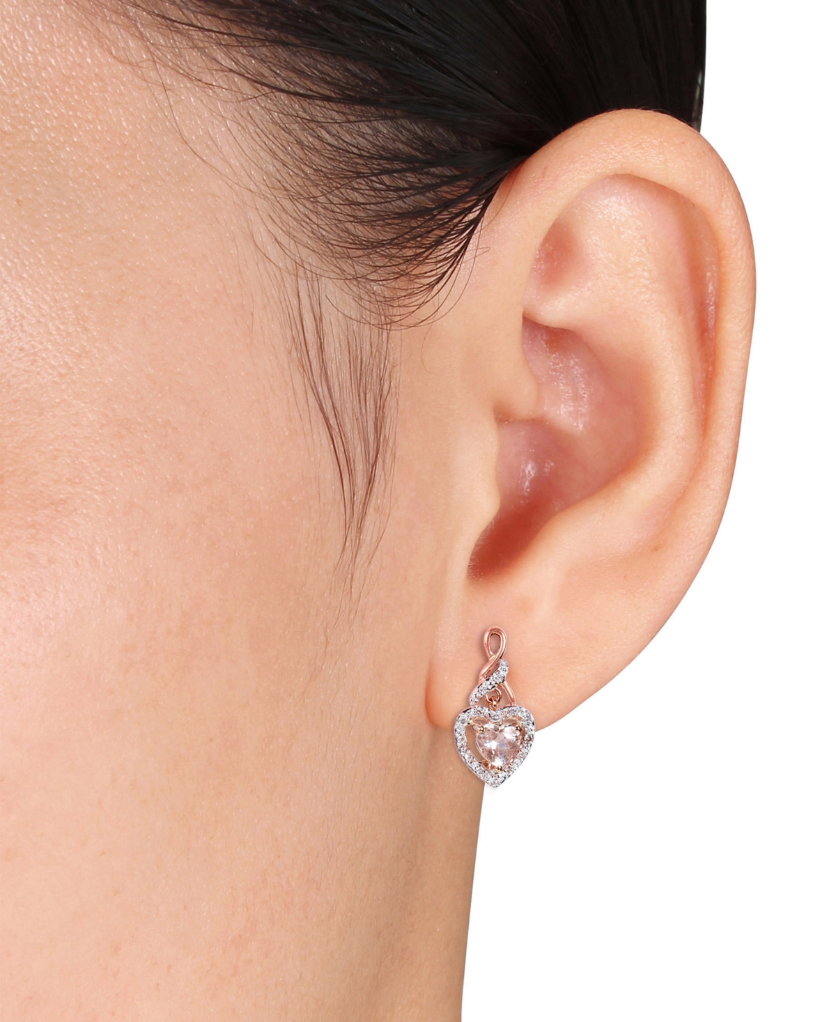 (1 ct. t.w.) & Diamond (1/8 ct. t.w.) Heart Drop Earrings in 10k Rose Gold - Morganite