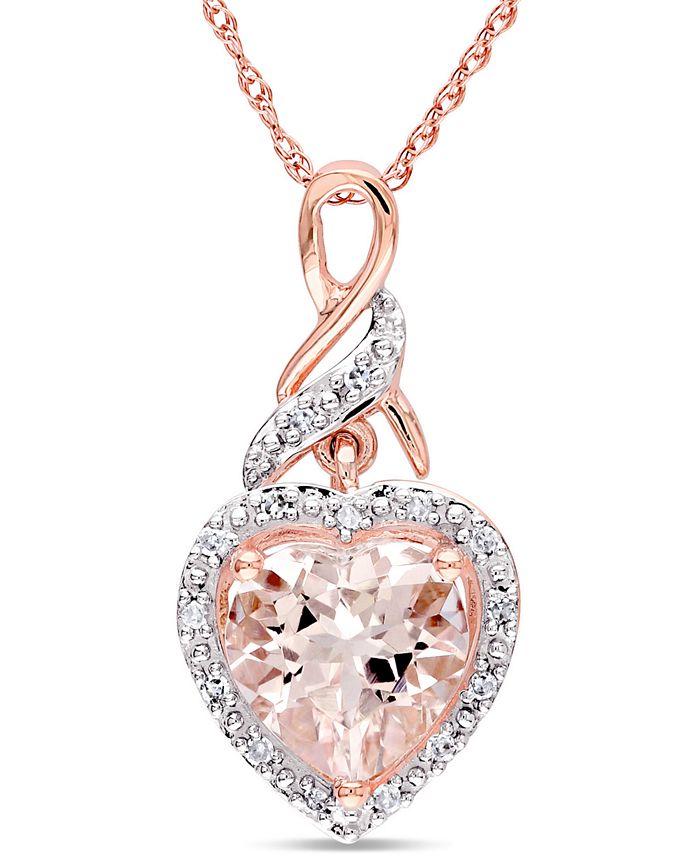 Macy's - Morganite (1-3/4 ct. t.w.) and Diamond (1/20 ct. t.w.) Heart Swirl 17" Pendant Necklace in 10k Rose Gold