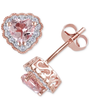 image of Morganite (1 ct. t.w.) & Diamond (1/10 ct. t.w.) Heart Stud Earrings in 10k Rose Gold