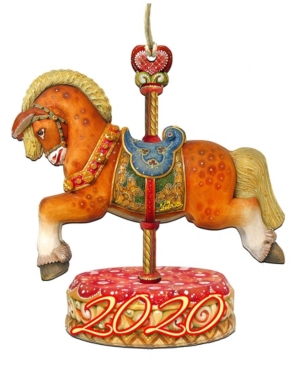 Designocracy Carousel Horse Wooden Ornaments, Set Of 2 In Multi