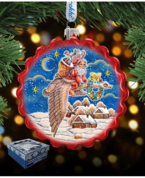 G.debrekht Kids'  Santa On Goose Wreath Glass Ornament In Multi