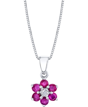 image of Ruby (5/8 ct. t.w.) & Diamond Accent Flower 18