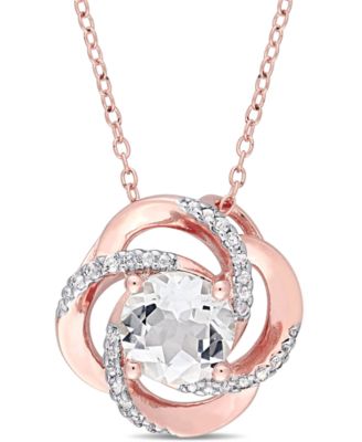 Macy's - White Topaz Floral Swirl 18" Pendant Necklace (2-3/5 ct. t.w.) in 18k Rose Gold-Plated Sterling Silver