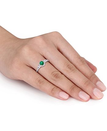 Macy's - Emerald (1/2 ct. t.w.), White Sapphire (1/3 ct. t.w.) & Diamond (1/8 ct. t.w.) Halo Ring in 14k Gold & White Gold