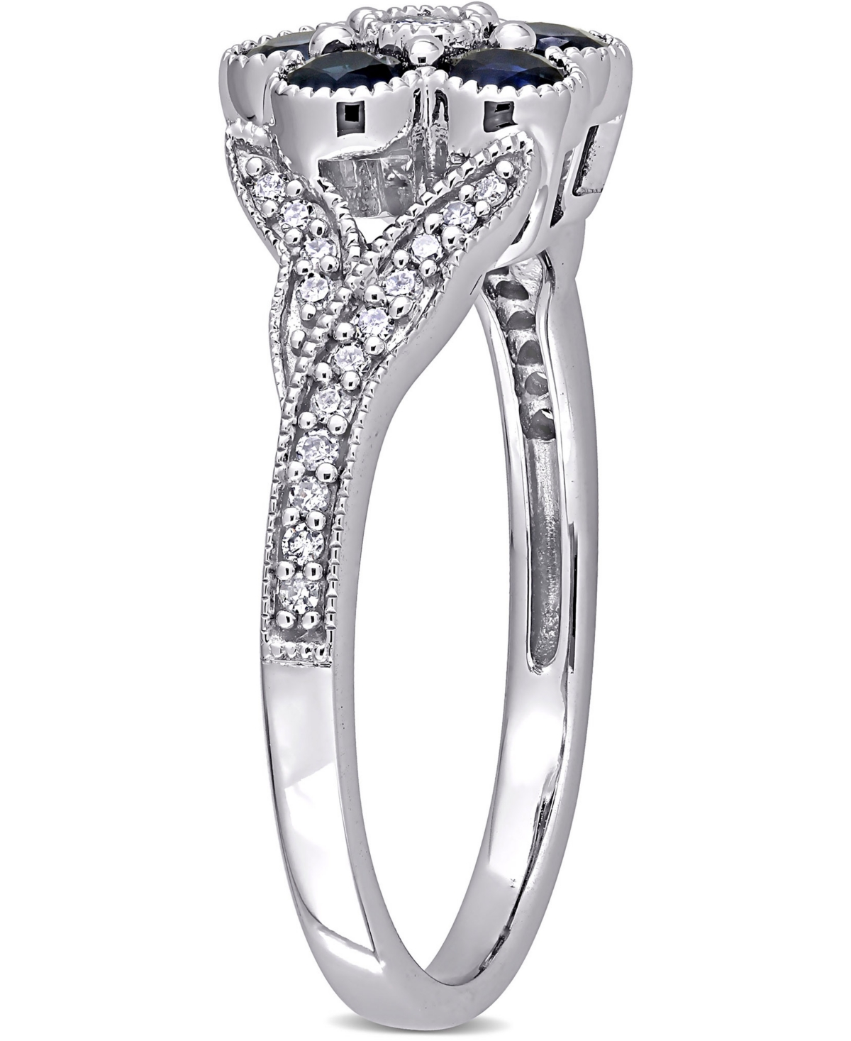 (4/5 ct. t.w.) & Diamond (1/6 ct. t.w.) Flower Ring in 10k White Gold - Sapphire
