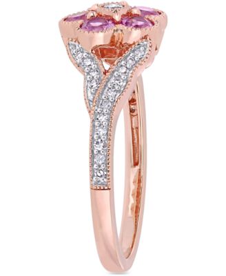 Pink Sapphire (3/4 ct. t.w.) & Diamond (1/6 ct. t.w.) Flower Ring in 10k Rose Gold