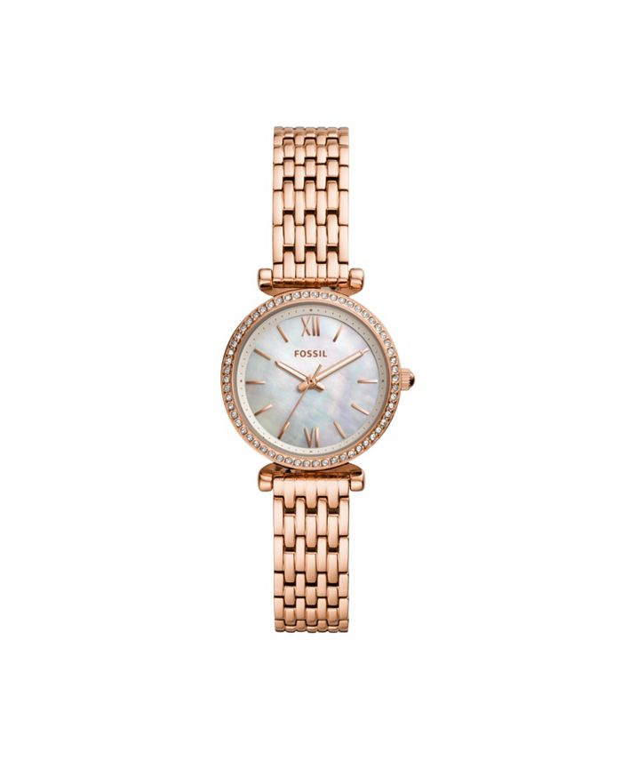 Fossil Carlie Mini Three-Hand Rose Gold-Tone Stainless Steel Watch 28mm ...