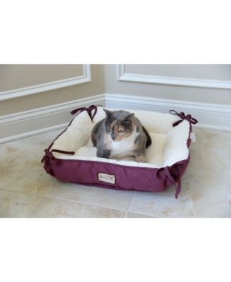 2-In-1 Cat Pet Bed & Fleece Cat Mat, Burgundy/Ivory - Extra Thick Poly Fill, Machine Washable