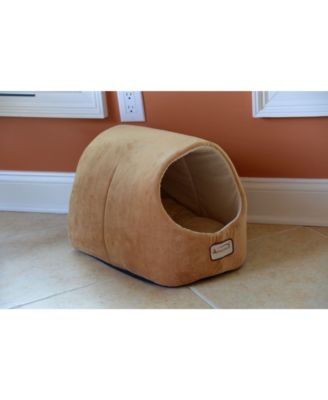 Cat Bed Cave Shape, Brown/Ivory, C11CZS/MH - Luxurious Velvet Covering, 100% Poly Fill Filling, Machine Washable, 6 Months Warranty