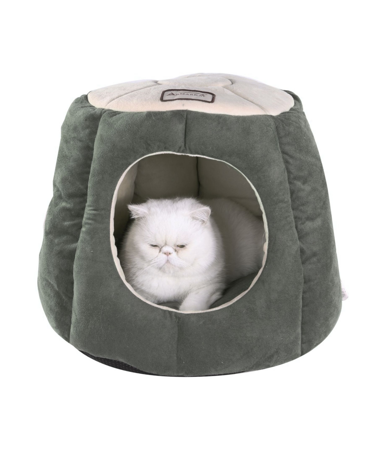 Cat Cave Shape Bed with Anti-Slip Waterproof Base, Removable Cushion Mat, C30HML/Mh, Laurel Green and Beige - Laurel green  beige