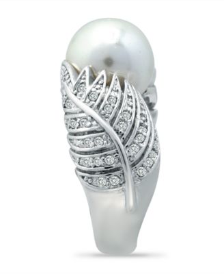 Imitation Pearl and Multi Row Pave Cubic Zirconia Ring
