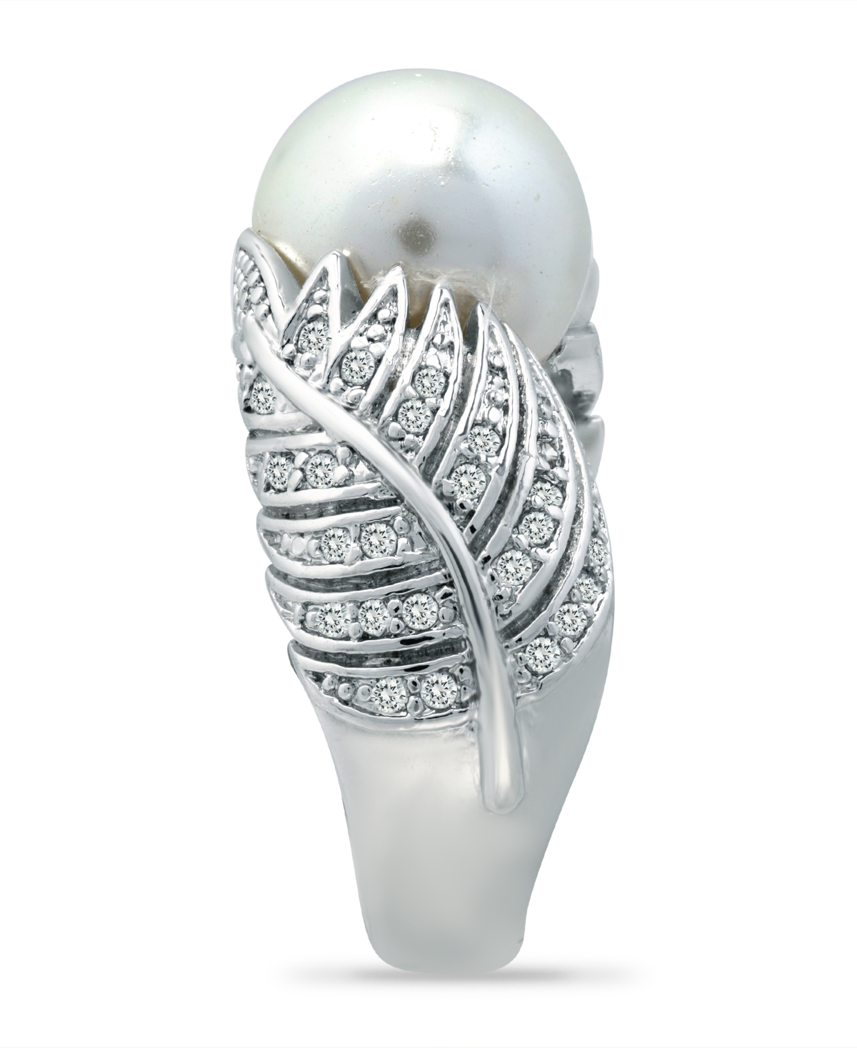 Imitation Pearl and Multi Row Pave Cubic Zirconia Ring Plate - Silver
