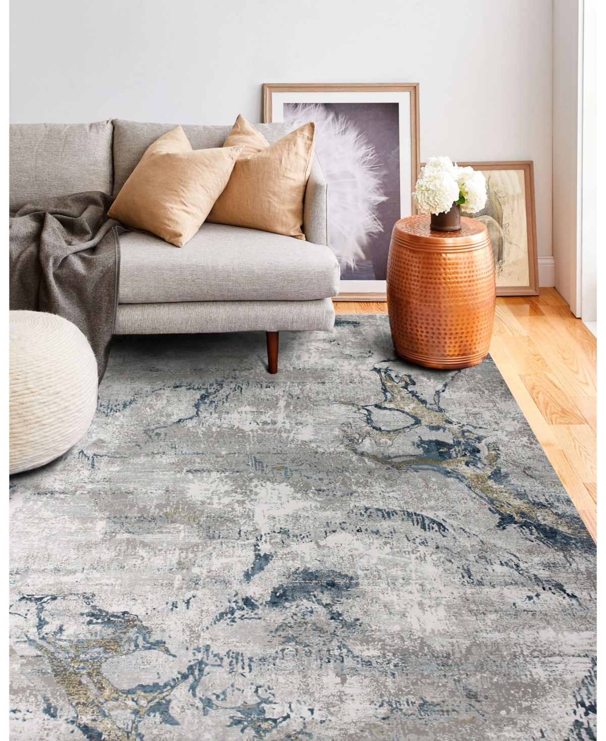 Shop Bb Rugs Charm Cha-02 Gray, Blue 7'9" X 9'9" Area Rug In Gray,blue