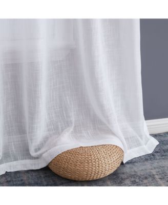 Abbey Faux Linen Textured Semi Sheer Privacy Sun Light Filtering Transparent Window Grommet Curtain Panels, Set of 2