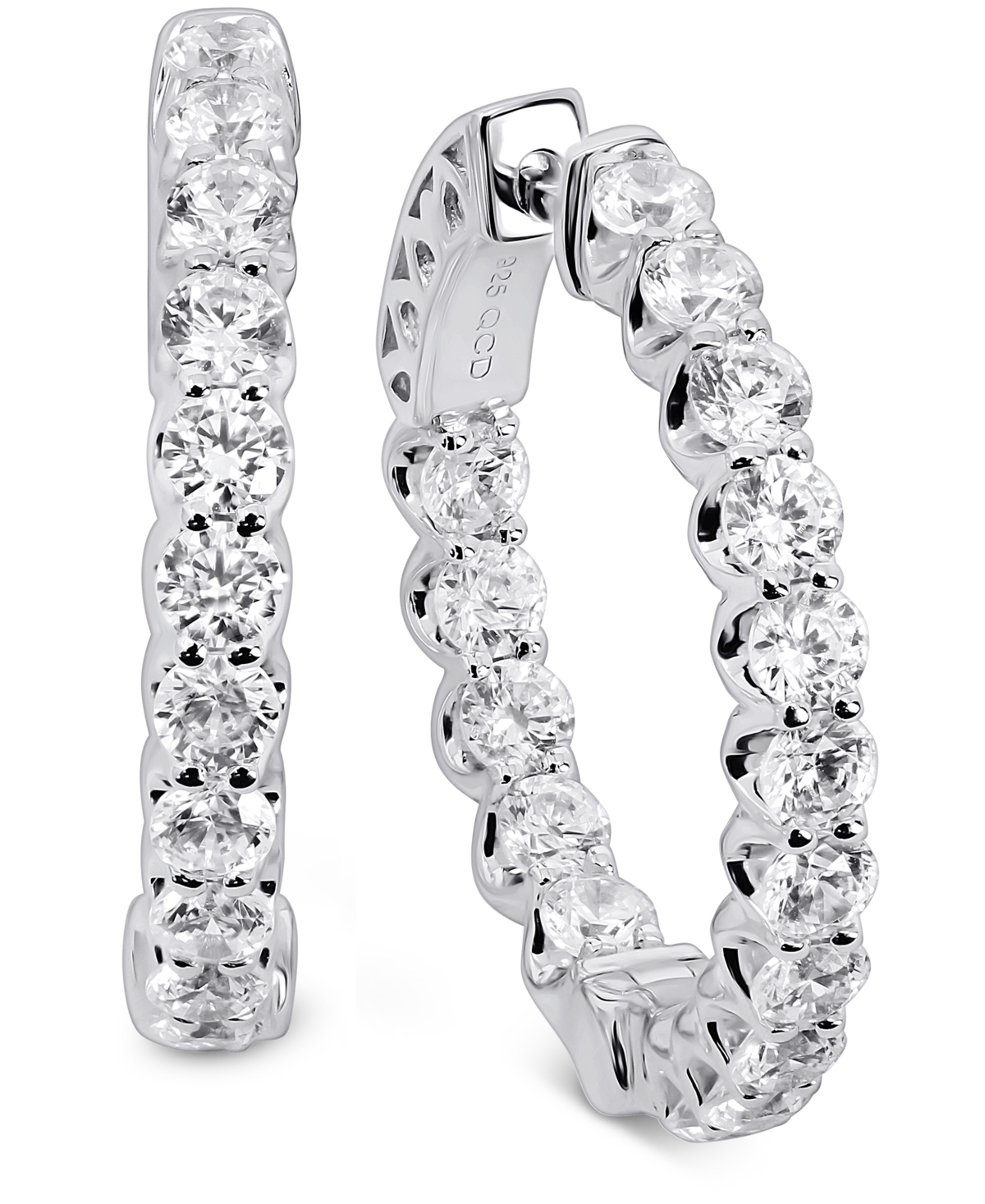 Cubic Zirconia Small In & Out Hoop Earrings in Sterling Silver or 18k Gold Plated Sterling Silver - Sterling Silver
