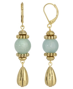 image of 2028 Gold-Tone Genuine Stone Aventurine Drop Earrings