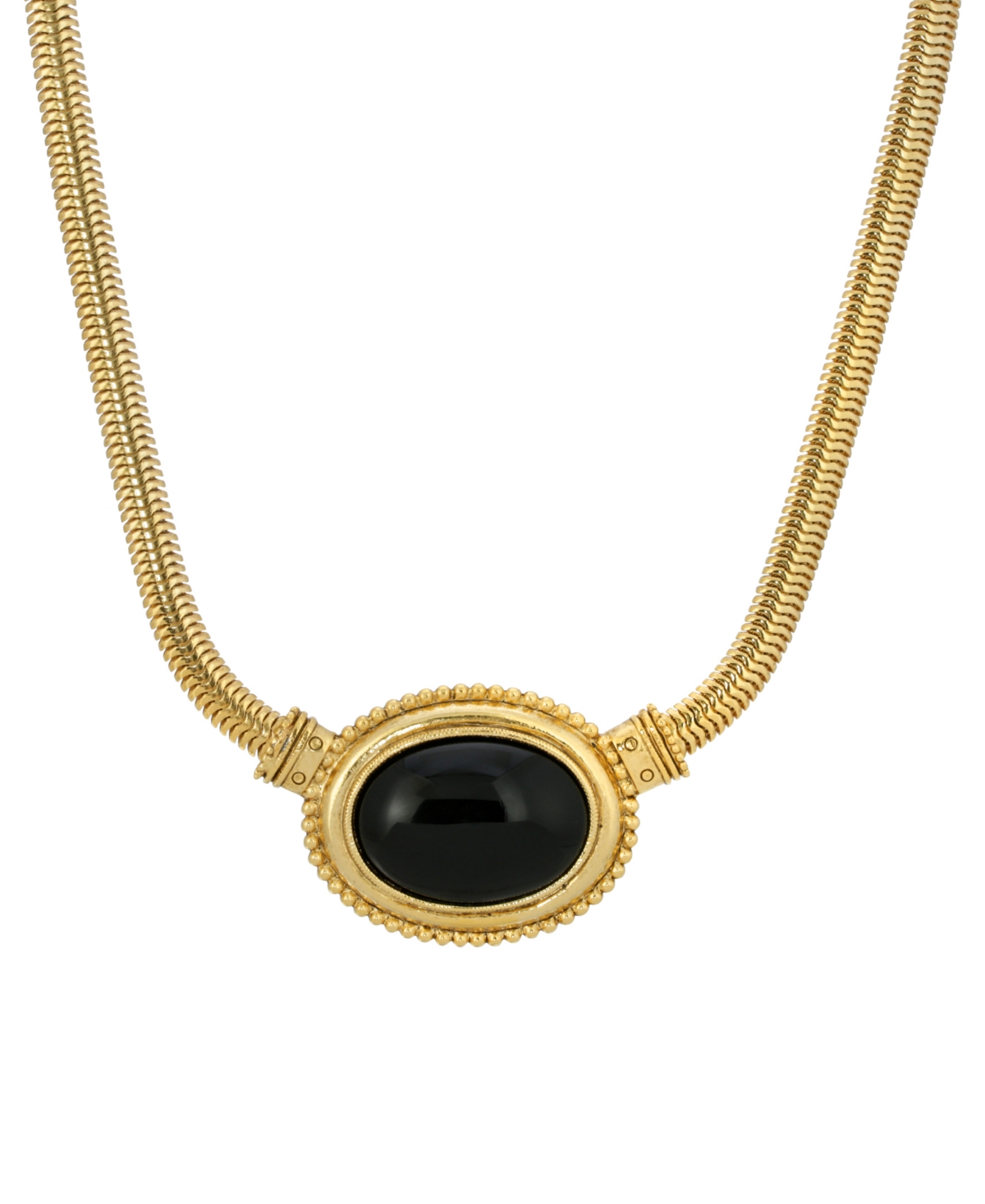 2028 Gold-tone Semi Precious Oval Necklace In Black