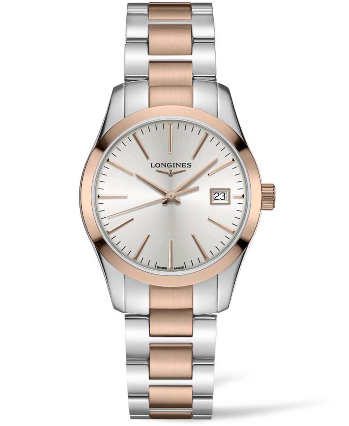 Longines Women's Swiss Conquest Classic Two-tone Pvd Stainless Steel Bracelet Watch 34mm In Silver And Rose Gold