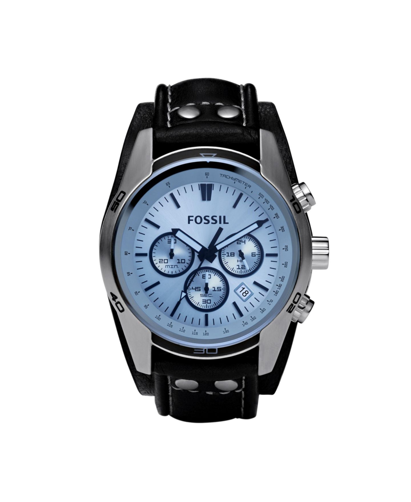 Мужские часы Fossil Coachman Black Leather Watch 45mm — фото 1