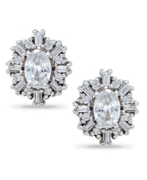 Giani Bernini Cubic Zirconia Baguette Halo Stud Earrings In Sterling Silver, Created For Macy's