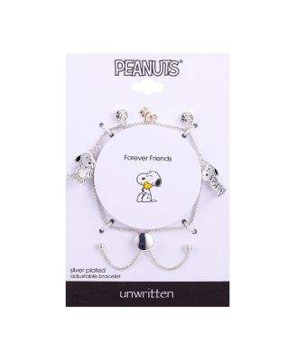 Snoopy and Woodstock Crystal Adjustable Bolo Silver Plated Bracelet, Created for Macy's