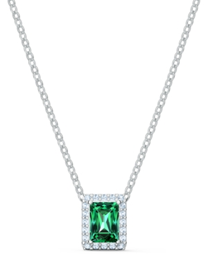image of Swarovski Silver-Tone Green Crystal Rectangular Pendant Necklace, 14-7/8