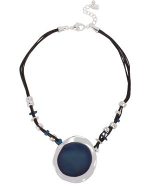 image of Robert Lee Morris Soho Silver-Tone & Blue Patina Geometric Leather Pendant Necklace, 16-1/2