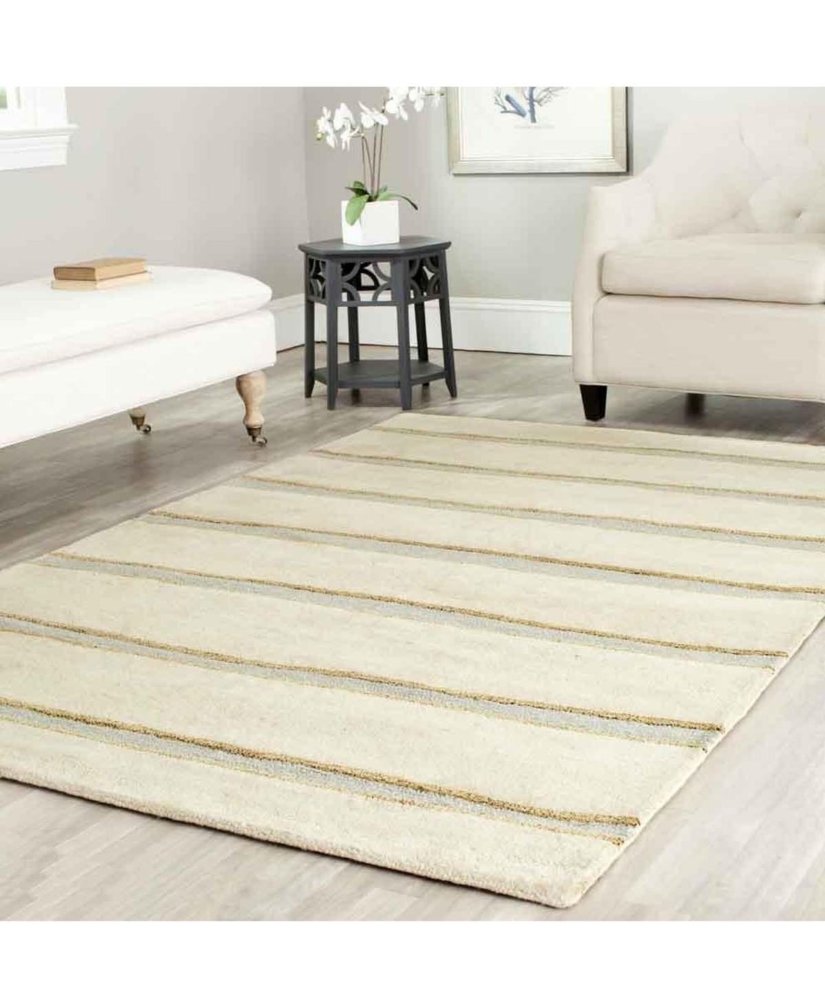 Martha Stewart Collection Chalk Stripe MSR3617A Tan andArea Rug - Beige