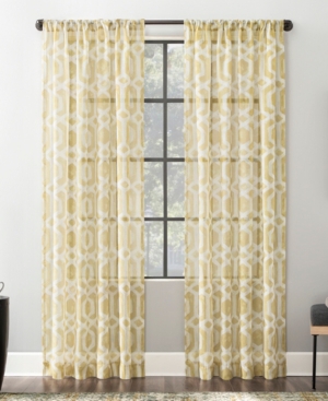 Scott Living Sloane 52" X 63" Trellis Print Linen Blend Sheer Curtain Panel In Gold