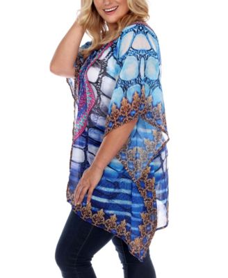Plus Size Criss-Cross Neckline Animal Print Caftan Top