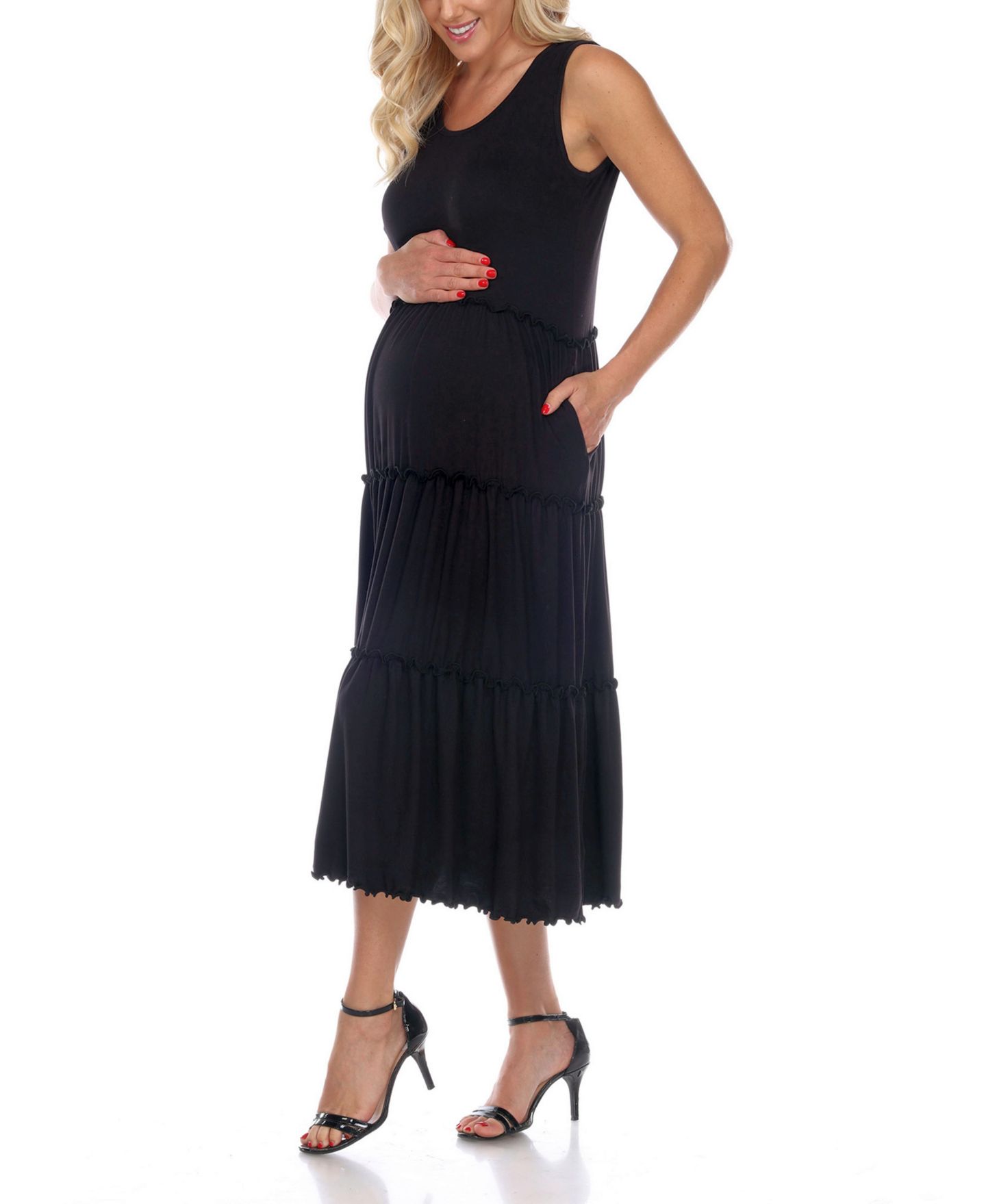 Женское платье White Mark Maternity Plus Size Scoop Neck Tiered Midi, цвет: Чёрный — фото 2
