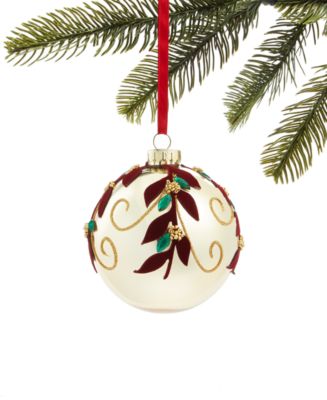 Holiday Lane Jewel Tones, Glass Ball Ornament with Flocked Leaf Detail ...