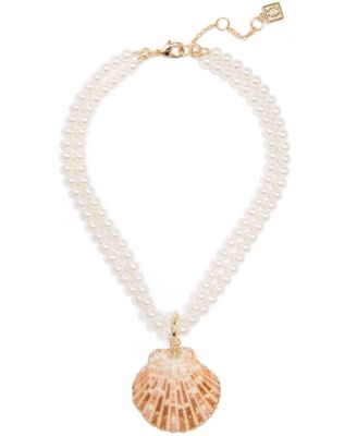 Zenzii - Gold-Tone Shell Imitation Pearl Double-Row Pendant Necklace, 18" + 2-1/2" extender