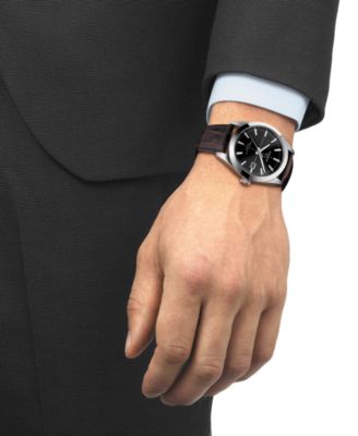 Men's Swiss Automatic Powermatic 80 Silicium Brown Leather Strap Watch 40mm