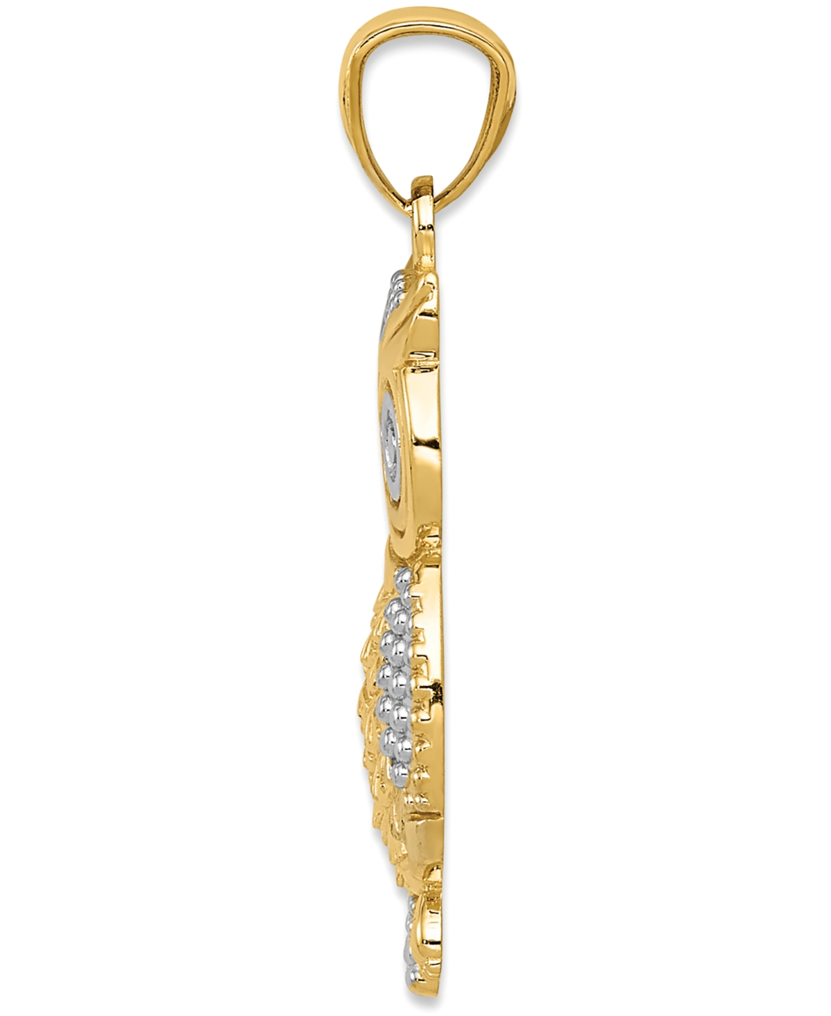 Textured Owl Charm in 14Kwith Rhodium Plating - Gold/White
